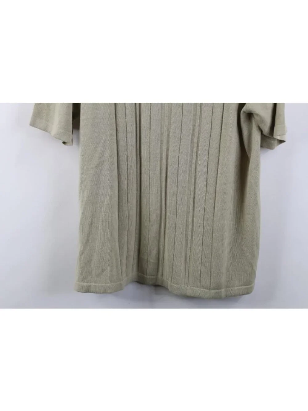 Vintage 90s Streetwear Mens Large Blank Ribbed Knit Collared Polo Shirt Beige